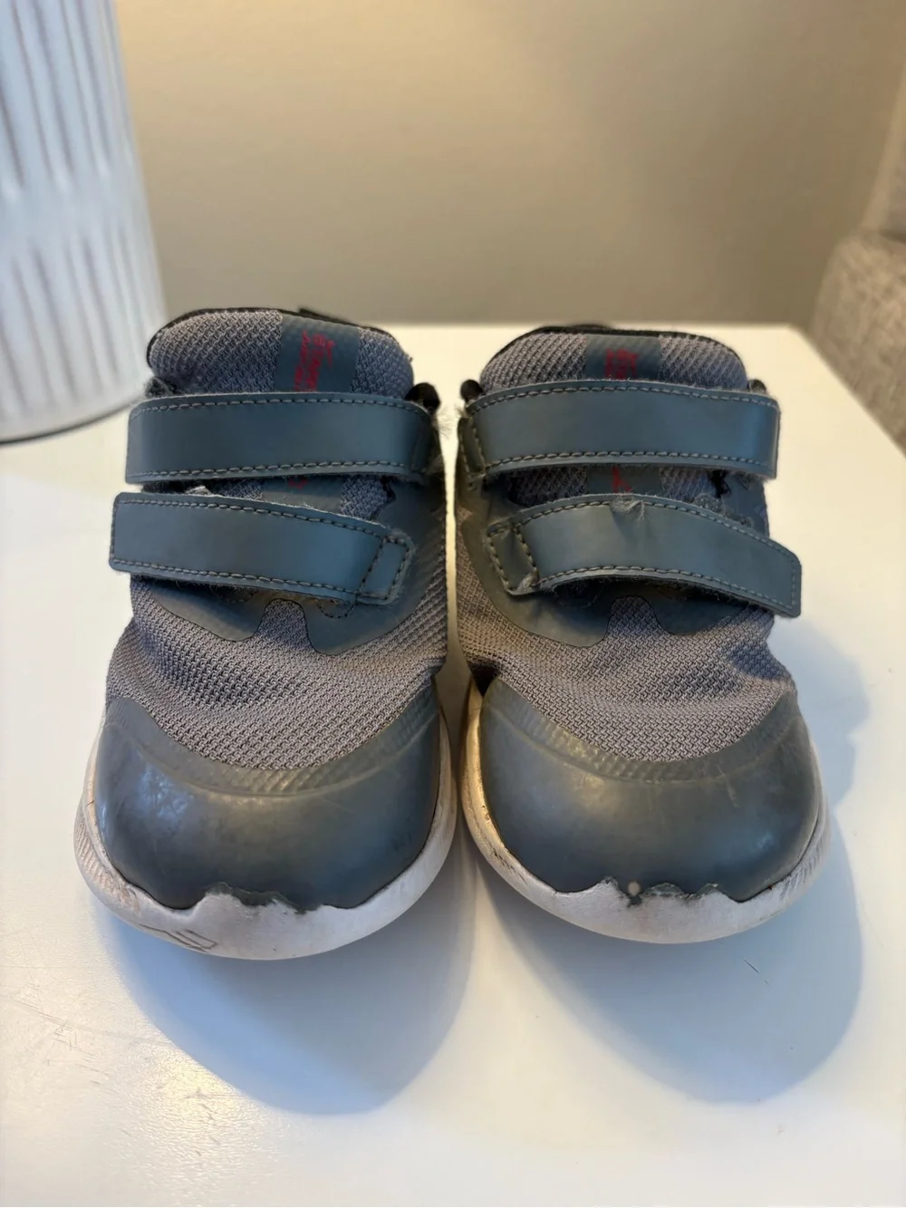 Nike Kids Gray Athletic Sneakers with Blue-Red Accent